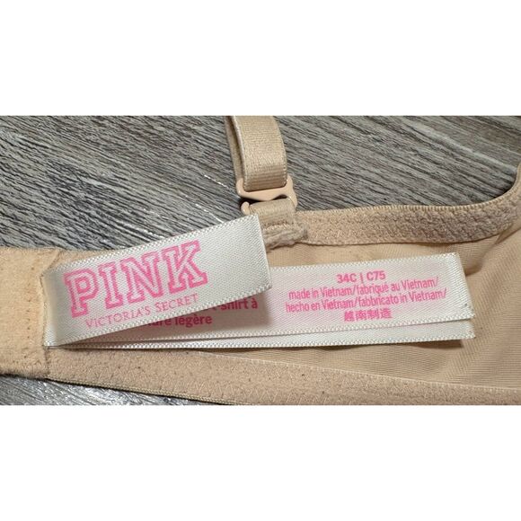 Victoria’s Secret PINK Bra 34C Beige Wear Everywhere Lightly Lined Underwire - Picture 2 of 4